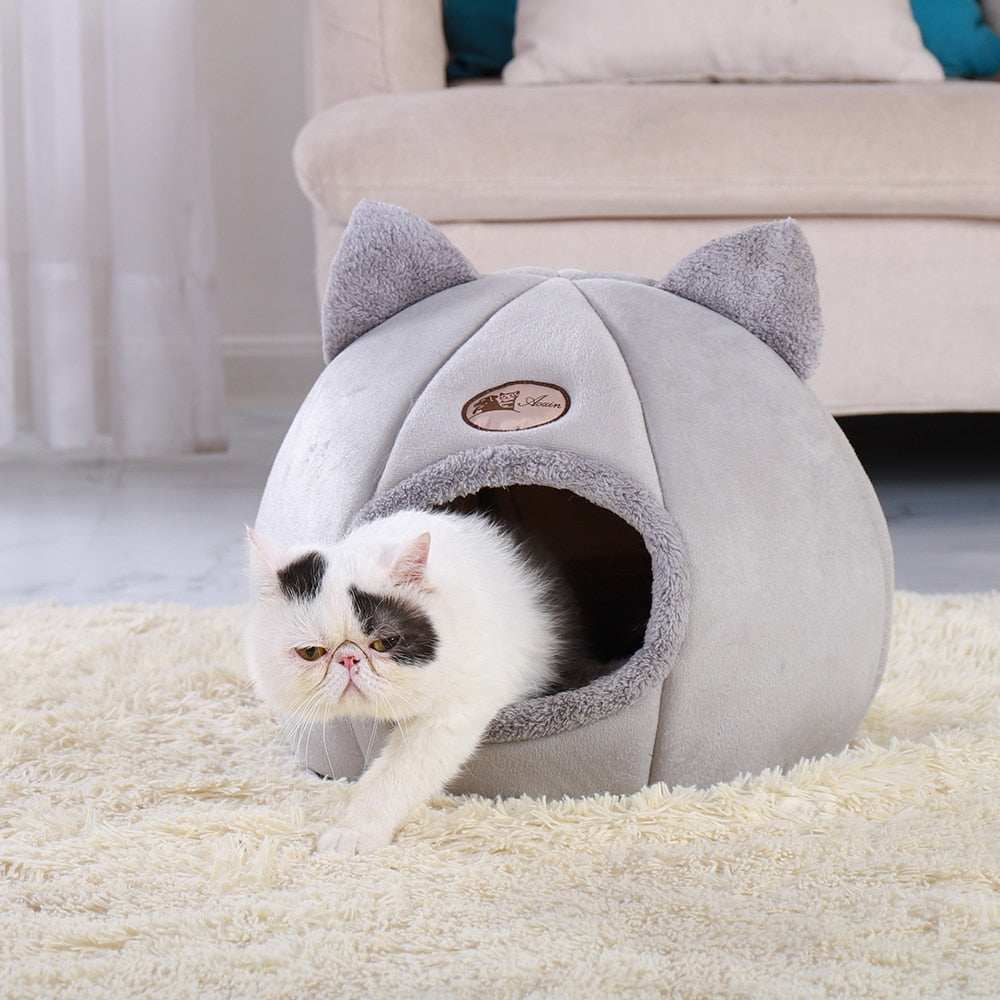 Removable cat bed cave with cat ears design 100% cotton - Lucky paws pet store