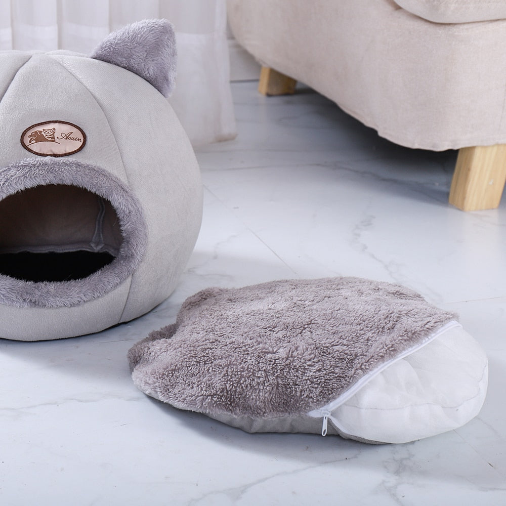 Removable cat bed cave with cat ears design 100% cotton - Lucky paws pet store
