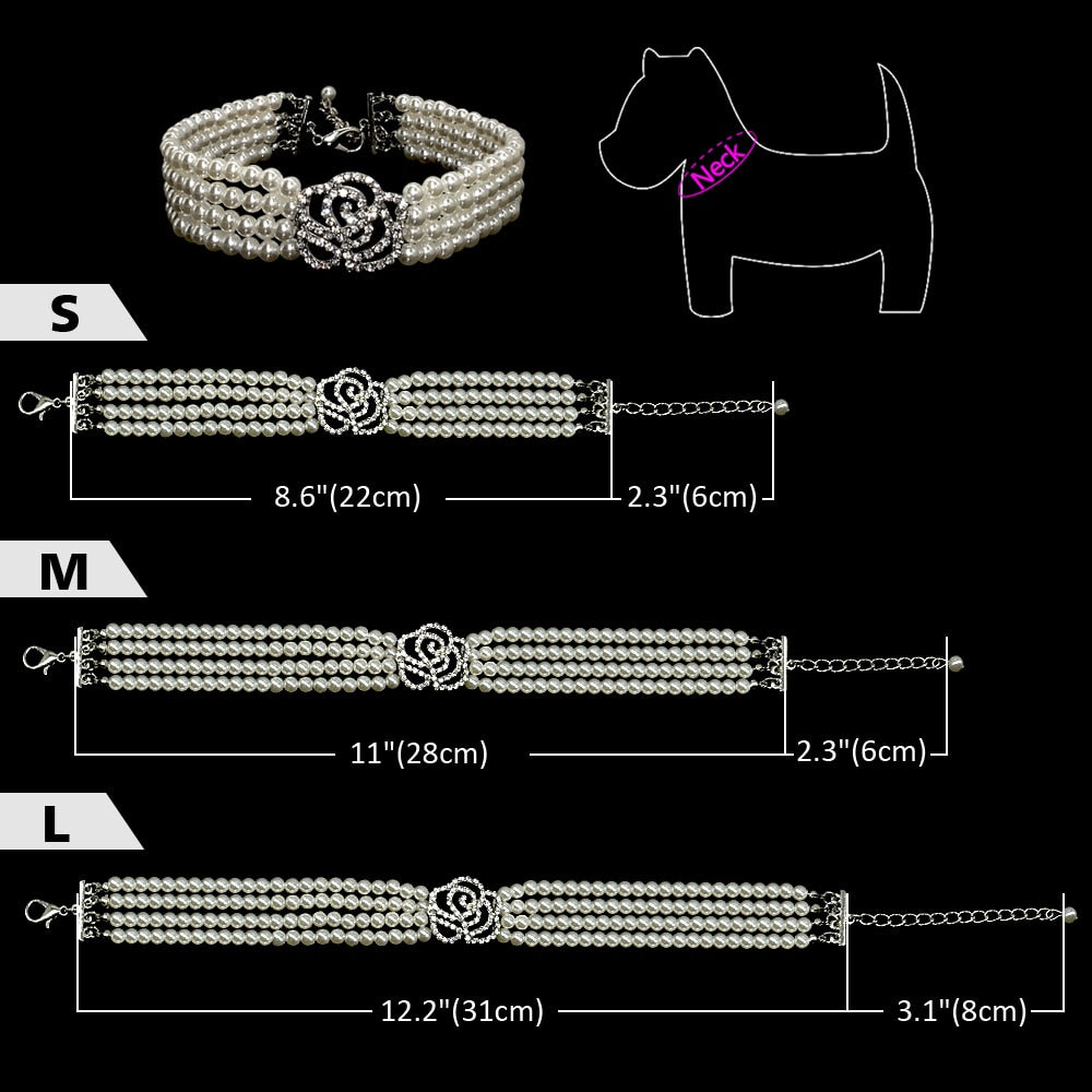 Pearl dog necklace collar- jeweled collar with bling rhinestone diamante - Lucky paws pet store