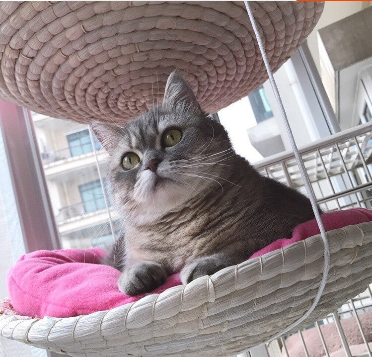 Hand knitting round cat hammock bed straw - Lucky paws pet store