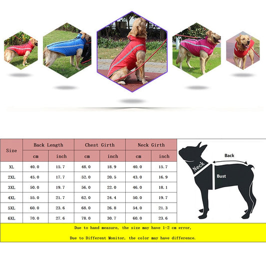 Waterproof dog jacket padded fleece and reflective - Lucky paws pet store