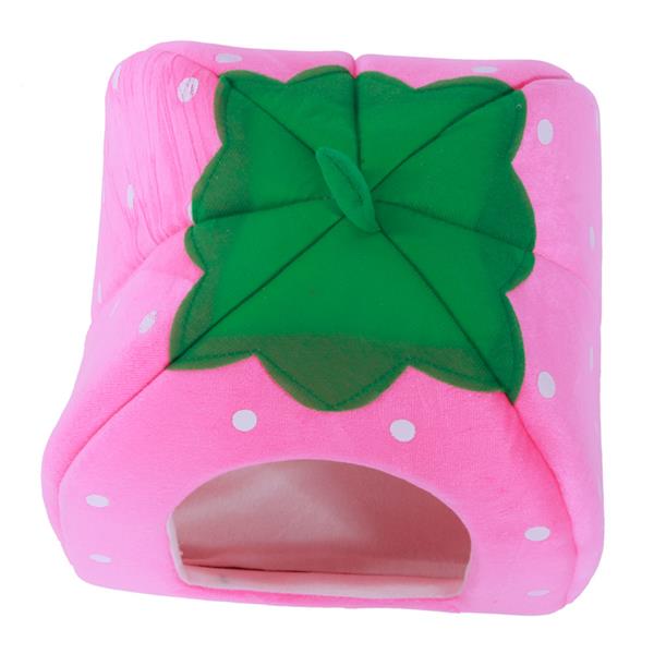 Soft Cotton Cute Strawberry Style Multi-purpose Cat House Nest Yurt Size M Rose Red