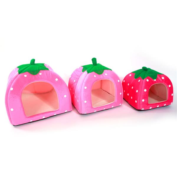 Soft Cotton Cute Strawberry Style Multi-purpose Cat House Nest Yurt Size M Rose Red
