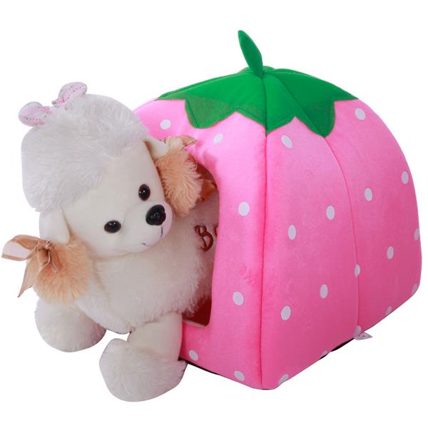 Soft Cotton Cute Strawberry Style Multi-purpose Cat House Nest Yurt Size M Rose Red