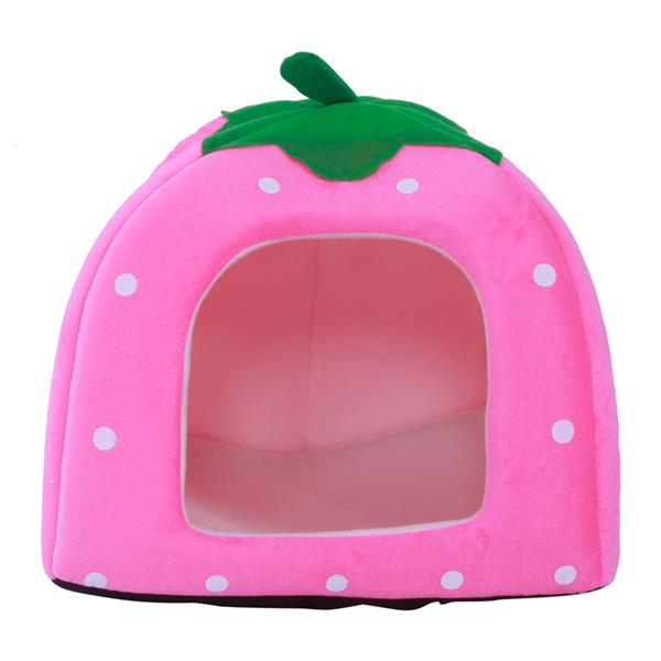 Soft Cotton Cute Strawberry Style Multi-purpose Cat House Nest Yurt Size M Rose Red