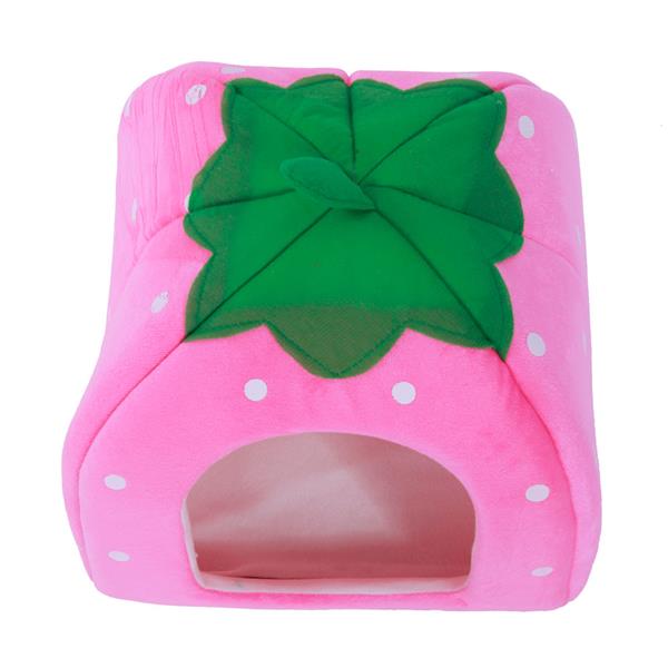 Soft Cotton Cute Strawberry Style Multi-purpose Cat House Nest Yurt Size M Rose Red