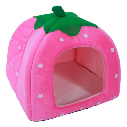 Soft Cotton Cute Strawberry Style Multi-purpose Cat House Nest Yurt Size M Rose Red