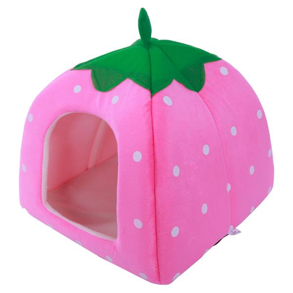 Soft Cotton Cute Strawberry Style Multi-purpose Cat House Nest Yurt Size M Rose Red