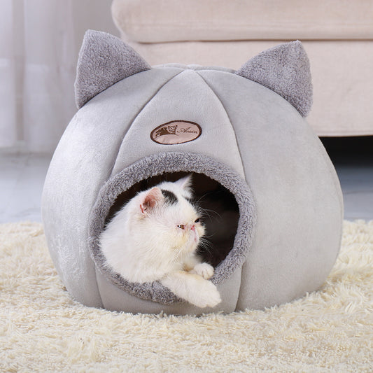 Removable cat bed cave with cat ears design 100% cotton - Lucky paws pet store