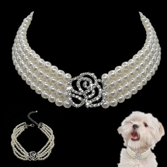Pearl dog necklace collar- jeweled collar with bling rhinestone diamante - Lucky paws pet store