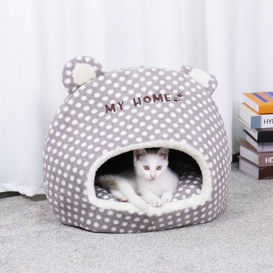 Warm cat house cave bed with removable cushion "My Home" design for cats - Lucky paws pet store