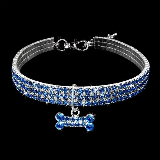 Cat/dog safety collar elastic adjustable with diamante rhinestone necklace - Lucky paws pet store