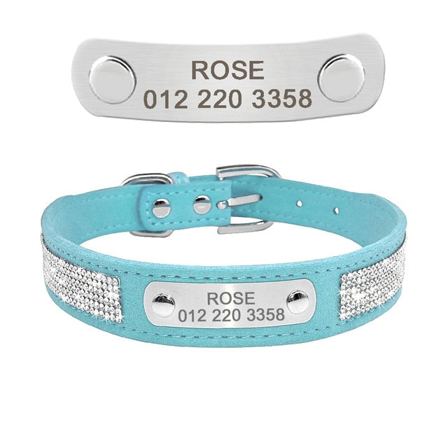 Leather collar personalized - name plate collar small dog/cat - Lucky paws pet store