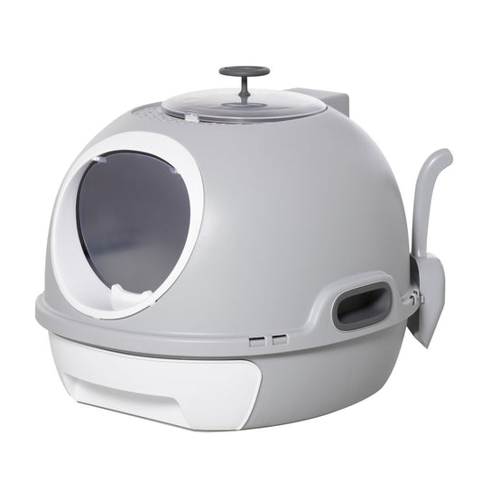 Cat Litter Box Pet Toilet With Litter Scoop Enclosed Drawer Skylight Grey