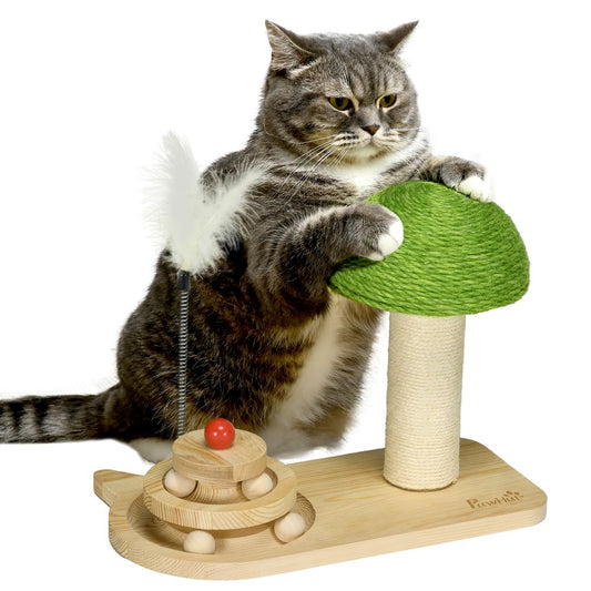 Mushroom-Shaped Cat-Scratching Post with Toy Balls